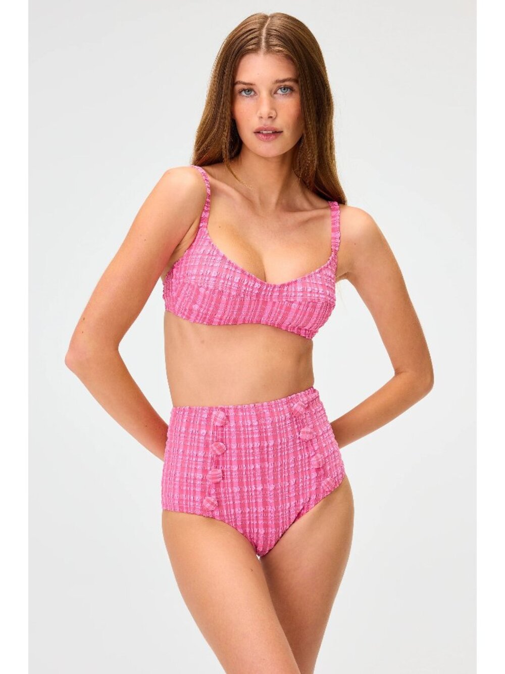 NWT Lisa Marie Fernandez Balconette High Waisted Bikini Set Fuchsia Stripe Sz XS